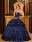Remarkable Ball Gown Strapless Floor-length Appliques Taffeta Navy Blue Quinceanera Dress