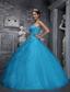 Baby Blue Ball Gown Sweetheart Floor-length Taffeta and Tulle Beading and Appliques Quinceanera Dress