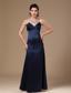 Navy Blue Satin Column V-neck Stylish Formal Evening Prom Gowns For Custom Made In Anniston Alabama