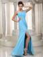 Aqua Column One Shoulder Floor-length Chiffon Beading Prom Dress