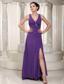 Purple Empire V-neck Floor-length Chiffon Beading Prom / Pageant Dress