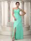 Apple Green Empire One Shoulder Floor-length Chiffon Beading Prom Dress