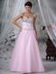 Baby Pink Empire Sweetheart Floor-length Tulle and Satin Beading Prom Dress