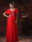 Custom Made Red V-neck Chiffon Prom Dress With Short Sleeves In 2013 Kingman Arizona