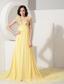 Light Yellow Empire V-neck Court Train Chiffon Hand Flowers Prom Dress