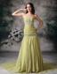 Customize Yellow Green Prom Dress Mermaid Sweetheart Chiffon Beading Court Train