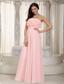Baby Pink Empire Strapless Floor-length Chiffon Hand Made Flowers Prom Dress