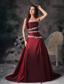 Wine Red A-line Strapless Brush Train Taffeta Appliques Prom / Evening Dress
