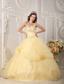 Beautiful Ball Gown Sweetheart Floor-length Organza Appliques Light Yellow Quinceanera Dress