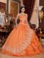 Orange Red Ball Gown Sweetheart Floor-length Organza Beading Quinceanera Dress