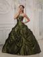Olive Green Ball Gown Strapless Floor-length Taffeta and Satin Beading Quinceanera Dress