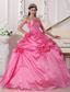 Hot Pink Ball Gown Sweetheart Floor-length Taffeta Beading and Hand Made Flowers Quinceanera Dress