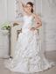Modest A-line Strapless Court Train Satin Hand Made Flower Wedding Dress