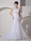 Pretty Mermaid Scoop Court Train Tulle Appliques and Ruch Wedding Dress