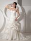 New A-line Strapless Court Train Satin Beading and Ruch Wedding Dress