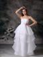 Modest A-line Strapless Floor-length Organza Hand Made Flower Wedding Dress