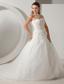 Modest A-line Strapless Court Train Organza Appliques Wedding Dress