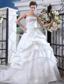 Affordable A-line Strapless Court Train Organza Beading and Appliques Wedding Dress