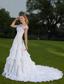 White A-line Off The Shoulder Court Train Taffeta Lace and Ruch Wedding Dress