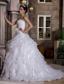 Romantic A-line Sweetheart Court Train Taffeta and Organza Ruffles Hand Made Flowers Wedding Dress