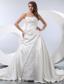 Luxurious A-line Strapless Chapel Train Taffeta Ruch Wedding Dress