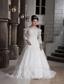 Lovely A-line / Princess Off The Shoulder Brush Train Tulle Appliques Wedding Dress