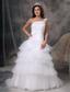 Popular A-line One Shoulder Court Train Tulle Beading Wedding Dress