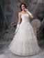 Fashionable A-line Strapless Floor-length Taffeta and Lace Wedding Dress