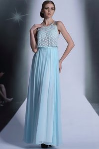 Adorable Baby Blue Scoop Side Zipper Lace Prom Dress Sleeveless