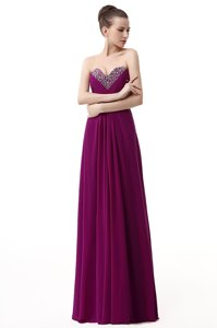 Flirting Dark Purple Column/Sheath Sweetheart Sleeveless Chiffon Floor Length Lace Up Beading and Ruching Prom Gown