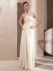 Elegant Champagne Empire Chiffon One Shoulder Sleeveless Beading Floor Length Side Zipper Prom Dress