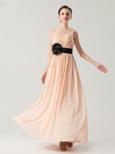 Best Ankle Length Peach Prom Dresses One Shoulder Sleeveless Side Zipper