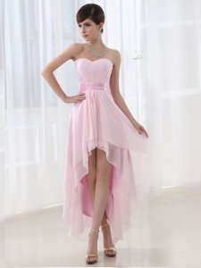 Dramatic Lilac Column/Sheath Sweetheart Sleeveless Chiffon High Low Lace Up Beading Dress for Prom