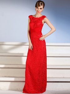 Pretty Lace Evening Dress Red Side Zipper Sleeveless Floor Length