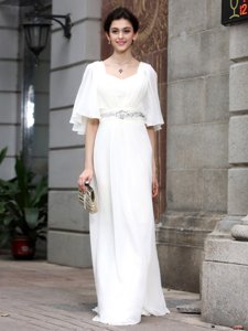 Glorious White Half Sleeves Chiffon Zipper Homecoming Dress for Prom and Party