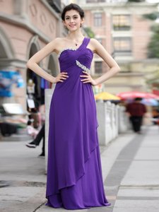 Affordable Purple Evening Dress Prom and Party and For with Beading One Shoulder Sleeveless Zipper