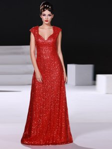 Flare Red Zipper Mother Of The Bride Dress Sequins Sleeveless Floor Length