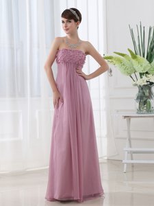 Low Price Sleeveless Chiffon Floor Length Zipper Prom Party Dress in Baby Pink for with Hand Made Flower