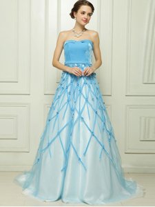 Perfect Strapless Sleeveless Tulle Pageant Dress for Teens Appliques Zipper