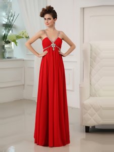 Fitting Red Prom Evening Gown Prom and Party and For with Beading and Ruching V-neck Sleeveless Zipper