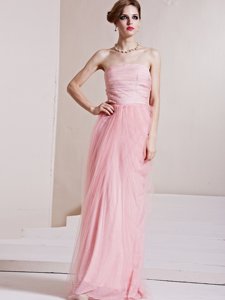 Suitable Floor Length Column/Sheath Sleeveless Baby Pink Red Carpet Gowns Side Zipper