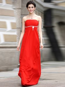 Shining Chiffon Sleeveless Floor Length Prom Gown and Beading and Ruching