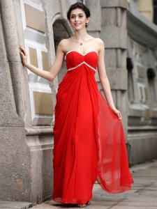 Dynamic Red Column/Sheath Chiffon Sweetheart Sleeveless Beading Ankle Length Zipper Prom Evening Gown