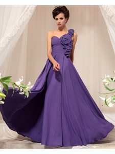 Flare One Shoulder Sleeveless Side Zipper Prom Party Dress Eggplant Purple Chiffon