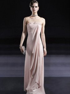 On Sale Sleeveless Chiffon Floor Length Zipper Homecoming Party Dress in Baby Pink for with Beading