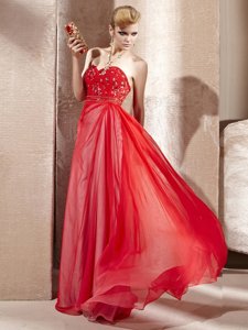 Popular Sleeveless Floor Length Beading Side Zipper Evening Dress with Coral Red