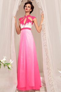 Deluxe Hot Pink Chiffon Zipper High-neck Sleeveless Floor Length Prom Party Dress Beading
