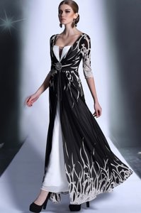 Gorgeous Black Empire Pattern Oscars Dresses Zipper Chiffon Half Sleeves Ankle Length
