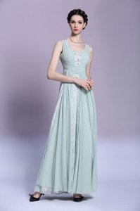 Custom Designed Empire Prom Evening Gown Light Blue V-neck Chiffon Sleeveless Floor Length Backless