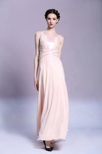Delicate Sleeveless Floor Length Pattern Criss Cross with Pink